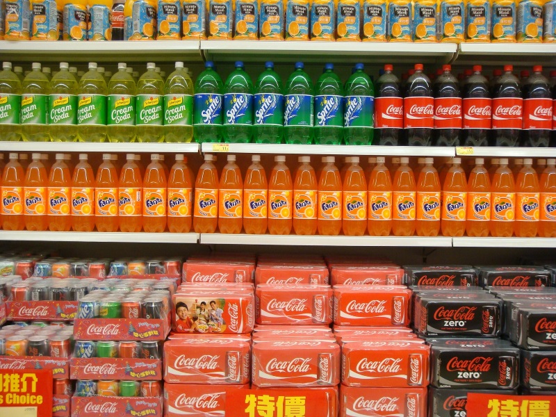 soft drinks on a supermarket shelf